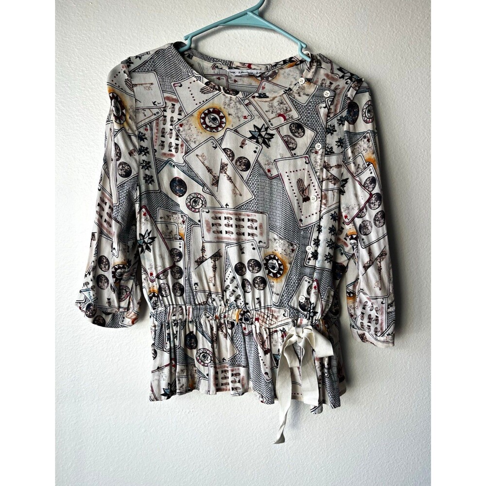 & Other Stories Women's Multicolor Graphic Button-Front Bow Blouse Size 36